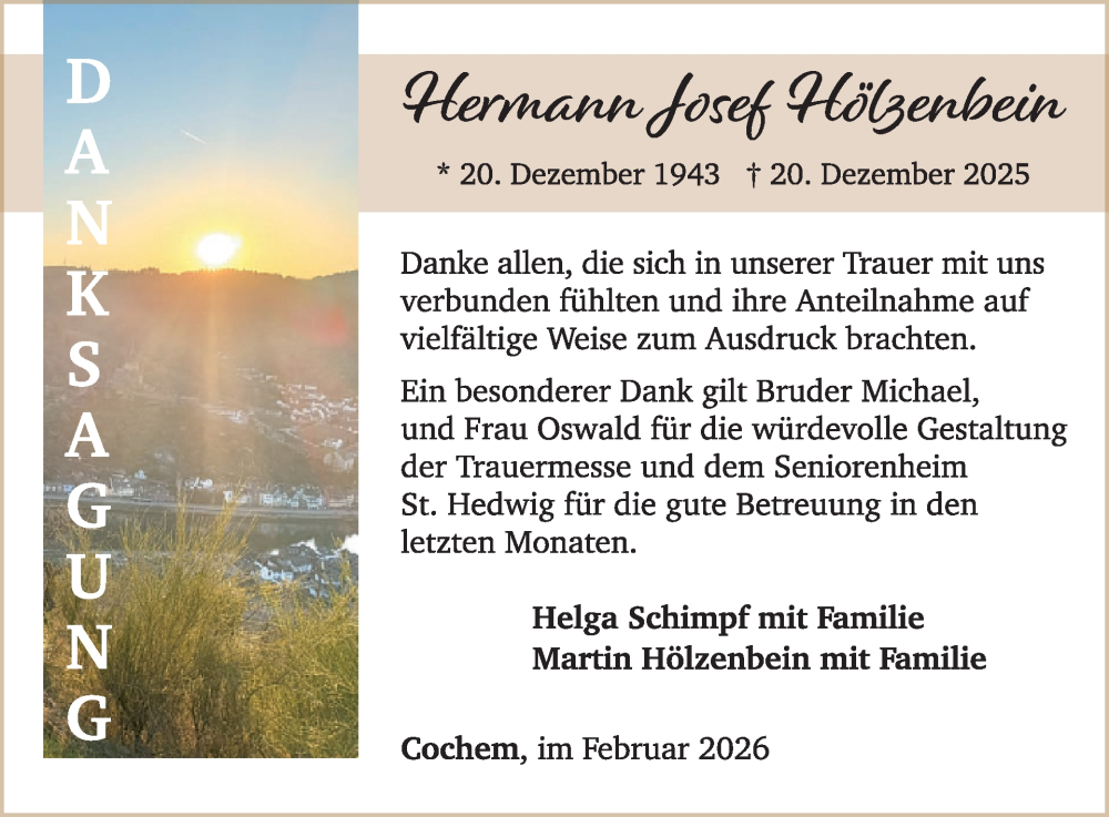  Traueranzeige für Hermann Josef Hölzenbein vom 04.02.2026 aus WochenSpiegel