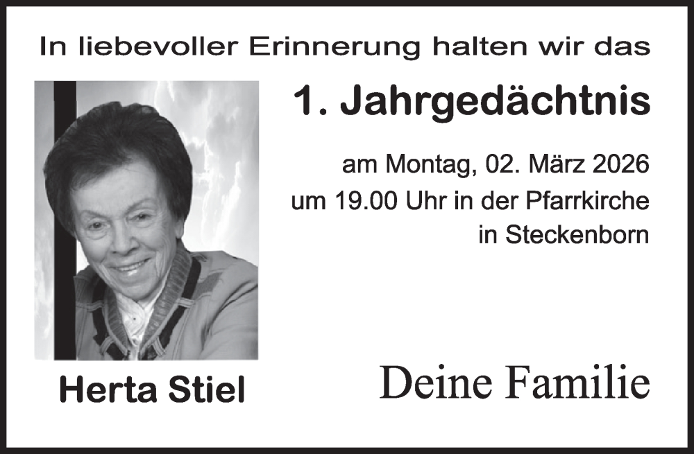  Traueranzeige für Herta Stiel vom 25.02.2026 aus WochenSpiegel