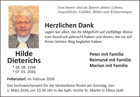 Traueranzeige von Hilde Dieterichs von WochenSpiegel