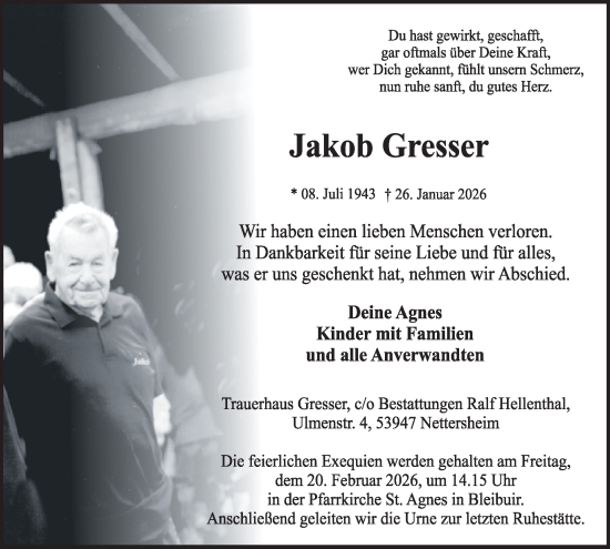 Traueranzeige von Jakob Gresser von WochenSpiegel