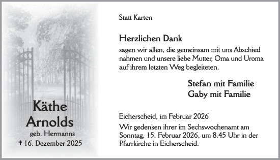 Traueranzeige von Käthe Arnolds von WochenSpiegel