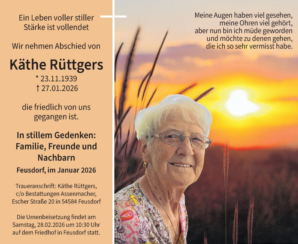  Traueranzeige für Käthe Rüttgers vom 14.02.2026 aus WochenSpiegel