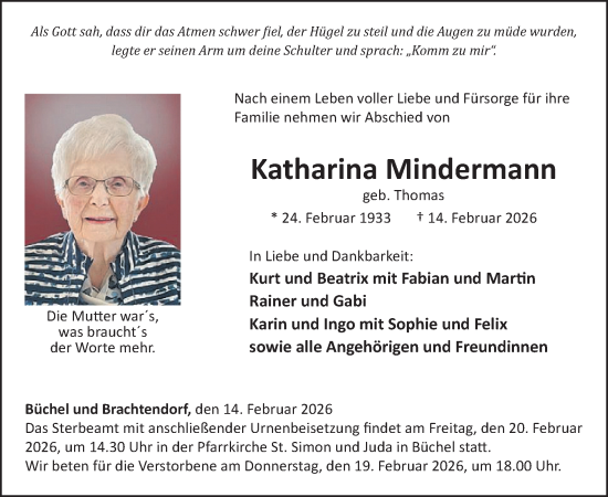 Traueranzeige von Katharina Mindermann von WochenSpiegel
