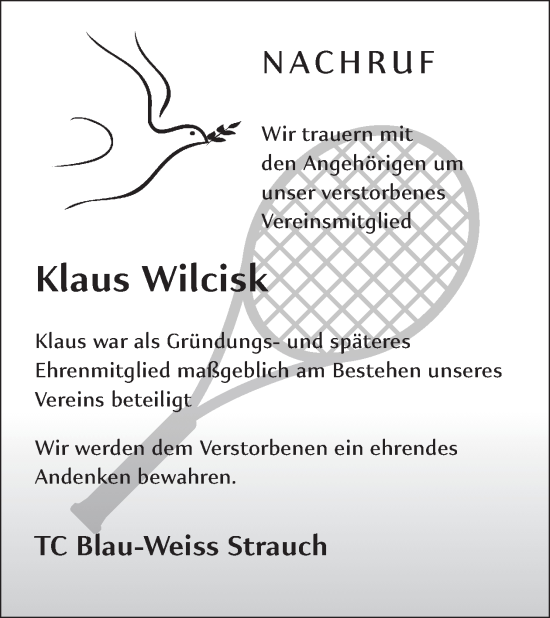Traueranzeige von Klaus Wilcisk von WochenSpiegel