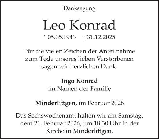Traueranzeige von Leo Konrad von WochenSpiegel