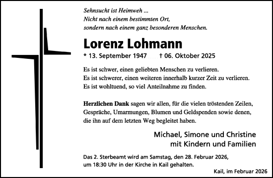 Traueranzeige von Lorenz Lohmann von WochenSpiegel