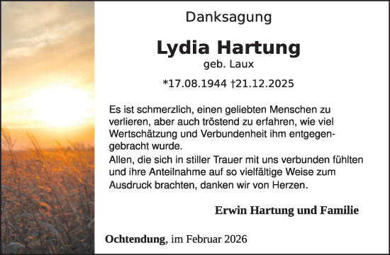 Traueranzeige von Lydia Hartung von WochenSpiegel