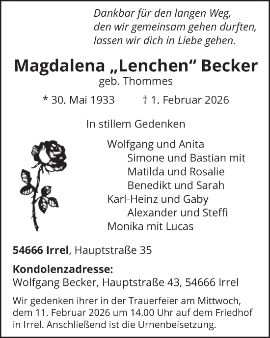 Traueranzeige von Magdalena Becker von WochenSpiegel