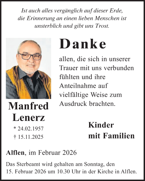 Traueranzeige von Manfred Lenerz von WochenSpiegel