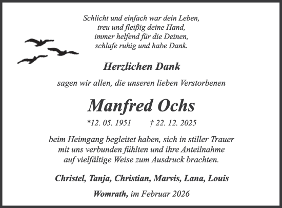 Traueranzeige von Manfred Ochs von WochenSpiegel