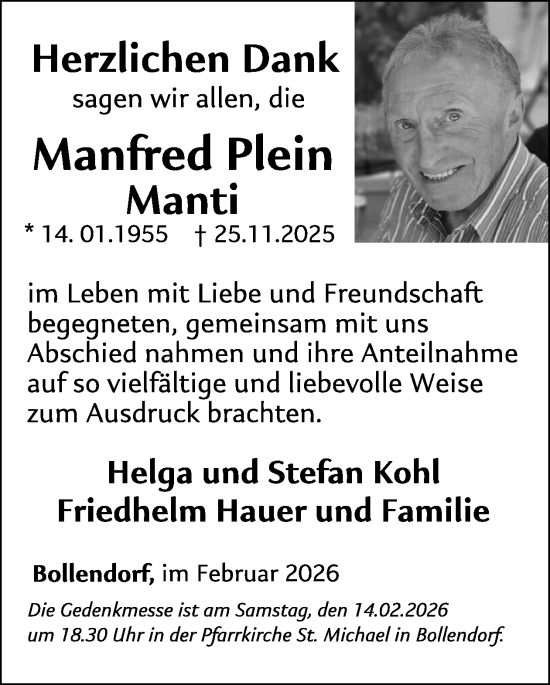 Traueranzeige von Manfred Plein von WochenSpiegel