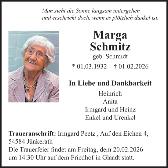 Traueranzeige von Marga Schmitz von WochenSpiegel