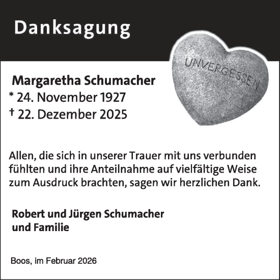 Traueranzeige von Margaretha Schumacher von WochenSpiegel
