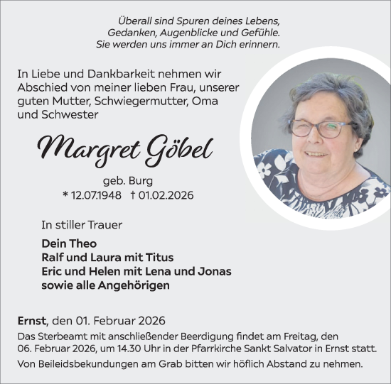 Traueranzeige von Margret Göbel von WochenSpiegel