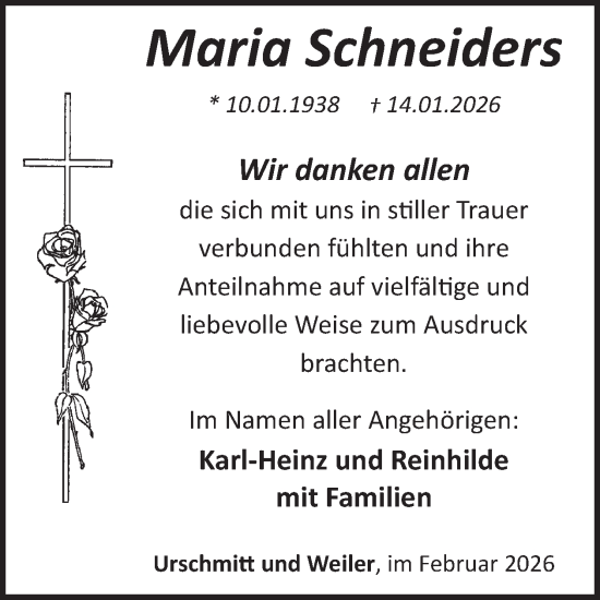 Traueranzeige von Maria Schneiders von WochenSpiegel