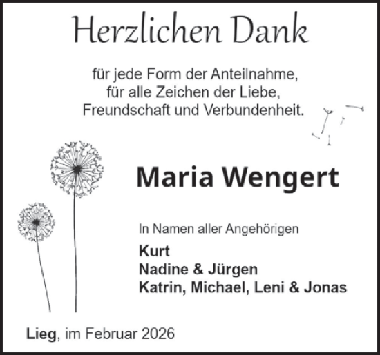 Traueranzeige von Maria Wengert von WochenSpiegel