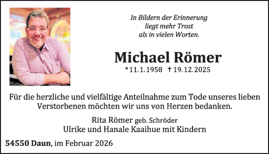 Traueranzeige von Michael Römer von WochenSpiegel