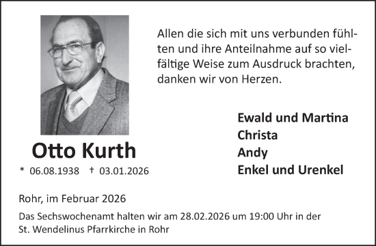 Traueranzeige von Otto Kurth von WochenSpiegel