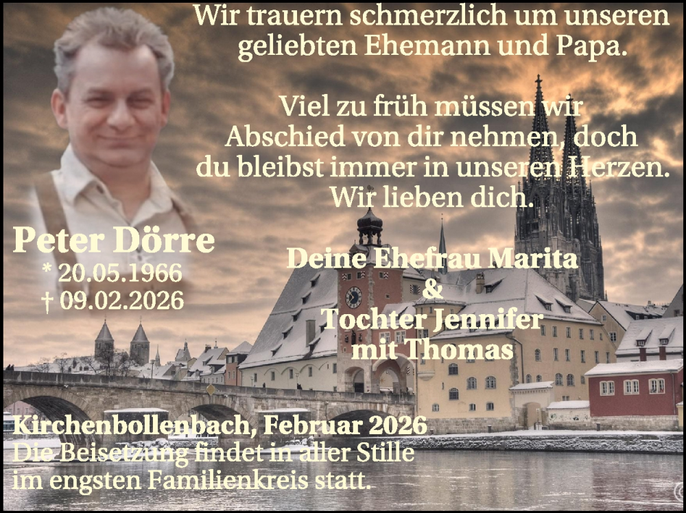  Traueranzeige für Peter Dörre vom 21.02.2026 aus WochenSpiegel