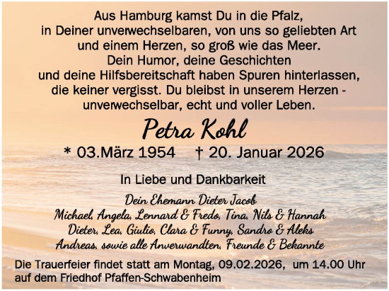 Traueranzeige von Petra Kohl von WochenSpiegel
