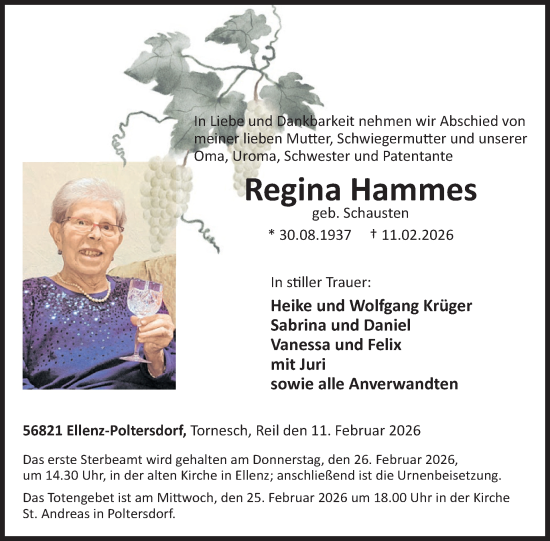 Traueranzeige von Regina Hammes von WochenSpiegel