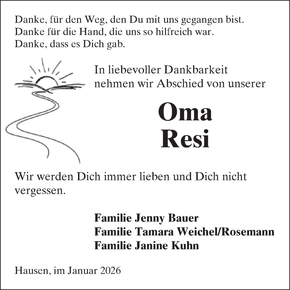  Traueranzeige für Resi Härter vom 07.02.2026 aus WochenSpiegel