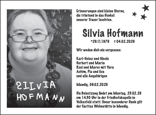 Traueranzeige von Silvia Hofmann von WochenSpiegel