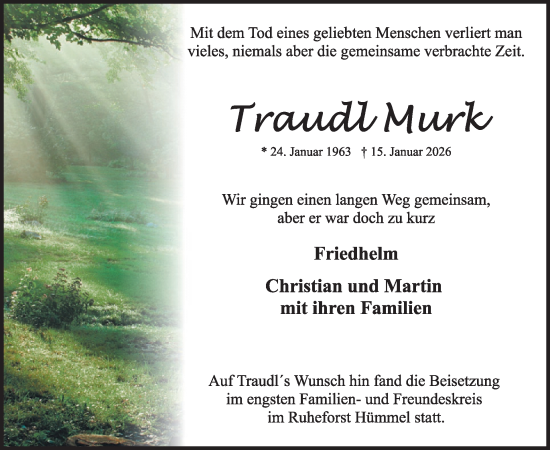 Traueranzeige von Traudl Murk von WochenSpiegel