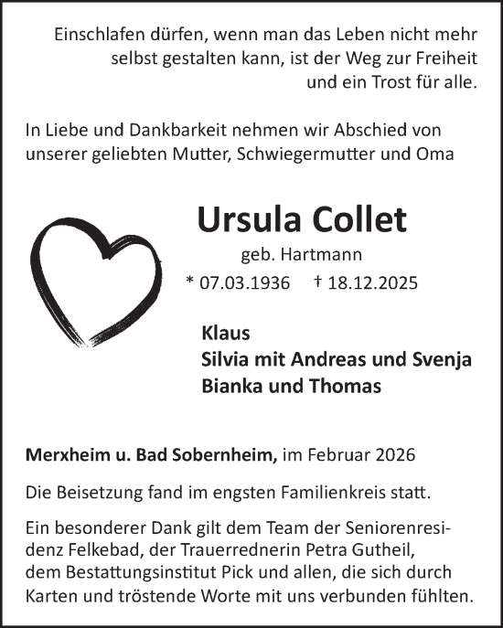 Traueranzeige von Ursula Collet von WochenSpiegel