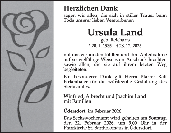 Traueranzeige von Ursula Land von WochenSpiegel