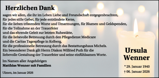 Traueranzeige von Ursula Wenner von WochenSpiegel