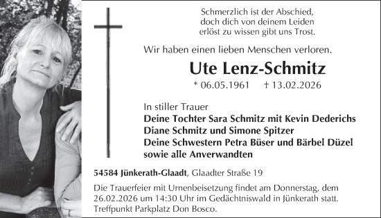 Traueranzeige von Ute Lenz-Schmitz von WochenSpiegel