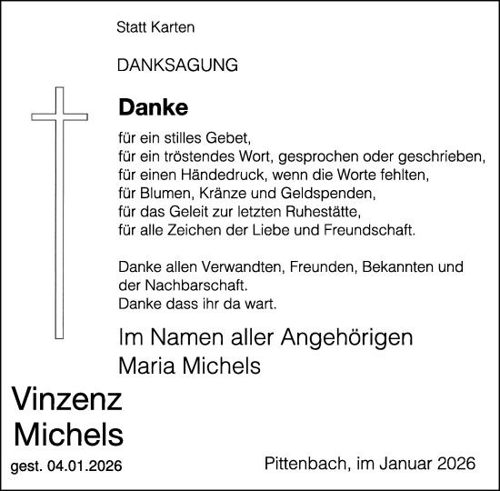 Traueranzeige von Vinzenz Michels von WochenSpiegel