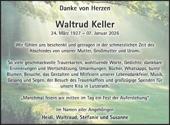 Traueranzeige von Waltrud Keller von WochenSpiegel