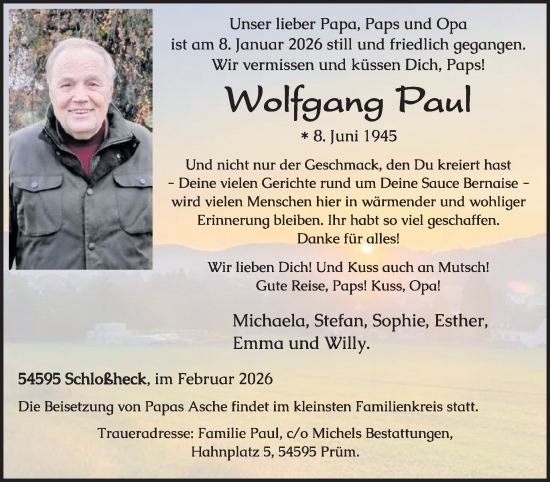 Traueranzeige von Wolfgang Paul von WochenSpiegel